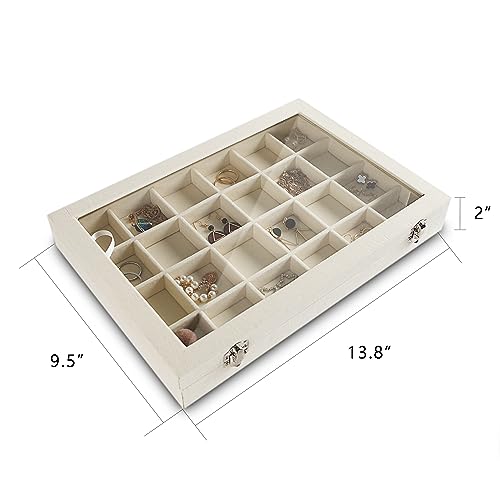 Frebeauty 24 Grid Earring Holder Organizer Tray, Jewelry Organizers and Storage for Drawer,Velvet Jewelry Display Storage for Earrings,Rings,Studs,10.5 x 6.5 x 1.2 Inches Gift for Women (Beige) - color: Beige, size: 24 Slots