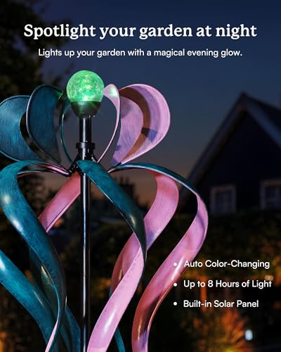 89" Wind Spinner Outdoor with Solar Light, Extra Large Metal Kinetic Wind Sculptures Spinners, Windmill for Garden Yard Patio Lawn Decor -Dancing Ribbon (20" W x 89" H) - size: Dancing Ribbon