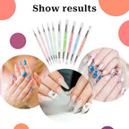 10PCS Nail Art Gel Carving Pen Acrylic Nail Dotting Pen Rhinestone Handle Double-Ended Silicone Nail Art Pen Brushes for Design Nail Foil Carving Drawing and 3D Effect Shaping Drawing Dotting Tools - color: 10 pcs style A