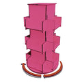 Rotating Display Stand, 3 Tier Wooden Organizer, 4-Sided Display Rack, 360 degree Spinning Multi-Pocket Tabletop Display Stand for Coasters, Stickers, Retail, Showcase, Tradeshow, 17”H, Pink - style: PINK