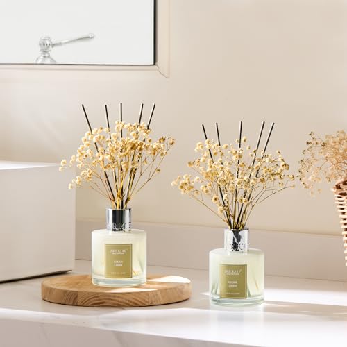 Airkeep Reed Diffuser 3.38 oz (100ml) 2pk, Clean Linen Scented Reed Diffuser Set,Reed Diffuser & Oil Diffuser Sticks, Aromatherapy, Airkeep Reed Diffuser Set Box 2-Clean Linen - size: Real Flower/3.38Ounce/2pack