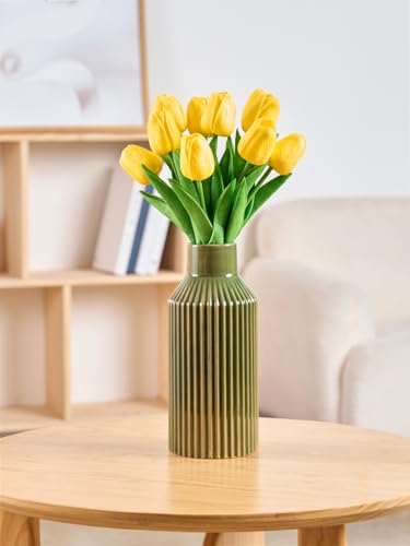 STHIE Green Ceramic Flower Vase, Minimalist Home Decoration, 8 Inch Small Pampas Grass Vases for Kitchen, Bedroom, Office, Living Room, Bathroom, Shelf Centerpiece Table - color: 3 Green