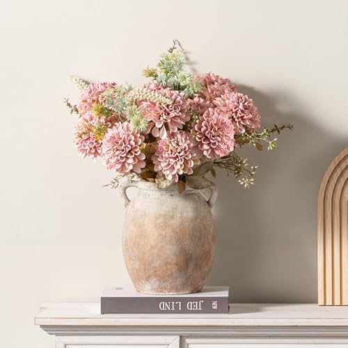 Dobbyby Ceramic Flower Vase 7.6 inch Farmhouse Rustic Vase Decorative Pottery Terracotta Vases for Home Decor Table Mantle Fireplace Living Room Bathroom Wedding Centerpiece (Aged Terra) - color: M-aged Terra