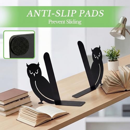 Sanwarm Metal Bookends Owl Minimalist Book Ends Decorative Bookend for Home Office Library Desk Book Shelves Decor, Gift for Reading Enthusiasts Non-Skid Book Stoppers Holder (Black 1 Pair) - color: Owl