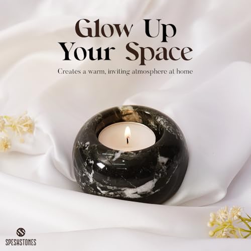 Marble Tealight Candle Holder 3.5-Inch Black Stone Votive Holder for Table Centerpieces & Earthy Aesthetic Decor, Candle Holder for Wedding Gifts for her - size: 3.5''