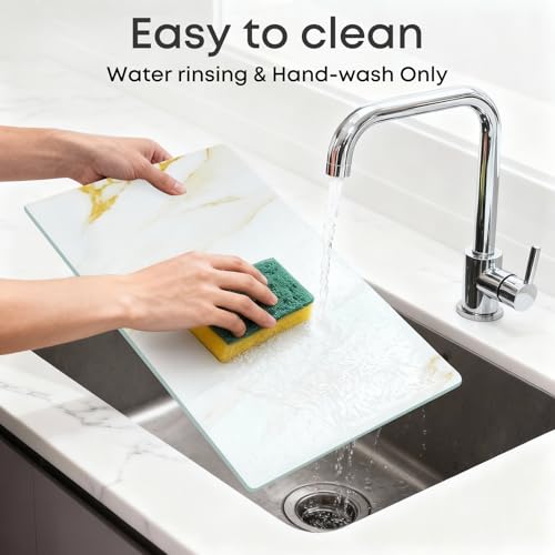 Murrey Home Glass Cutting Board for Kitchen Counter, Tempered Glass Chopping Boards Dishwasher Safe, Small Clear Countertop Tray, Scratch Resistant, Heat Resistant, Non Toxic, Gold Marble, 24"x18" - color: Textured Gold Marble, size: 23.6"L x 17.7"W