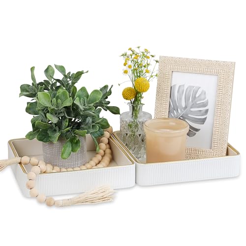 2 Pack White Catch All Trays for Jewelry| Small Leather Valet Tray| Key Bowl for Entryway Table EDC Trinket Tray Catch All| Perfume Trays for Dresser Organizer Perfume Holder (Set of 2) - color: White 2 Pack, size: 8" x 8" x 1.8"