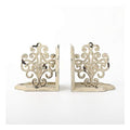 Heavy Duty Book Ends Set of 2, Medallions Decorative Bookends, Cast Iron Book Ends for Shelves, Shabby Chic White.