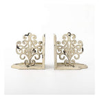 Heavy Duty Book Ends Set of 2, Medallions Decorative Bookends, Cast Iron Book Ends for Shelves, Shabby Chic White.