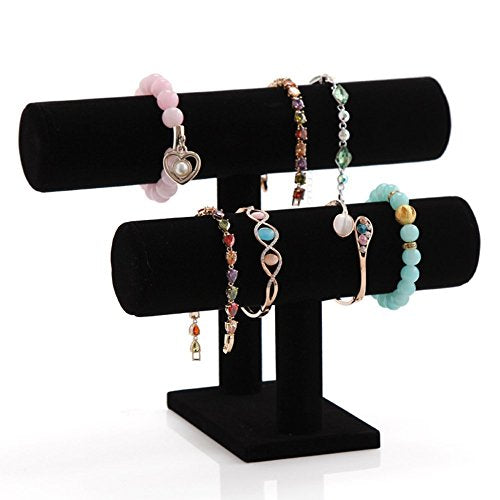 Stratalife Bracelet Holder Bracelet Organizer Bracelet Display Stand T-Bar Jewelry Display Necklace Holder Stand Watch Holder Jewelry Organizer for Bangle Necklace Black (2 Tair)