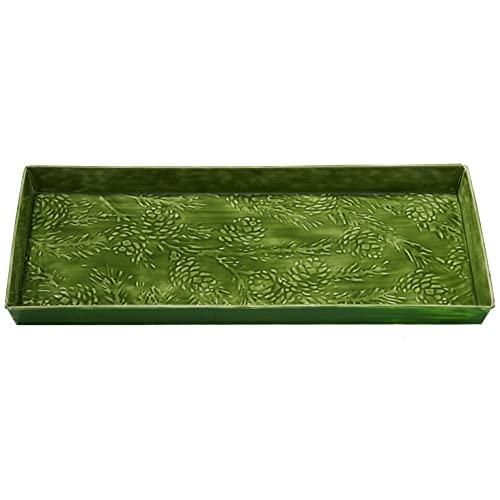 HF by LT Pine Branch Pattern Enamel Boot Tray, 30 x 13 inches, Forest Green - color: Pine Branch Design, Forest Green