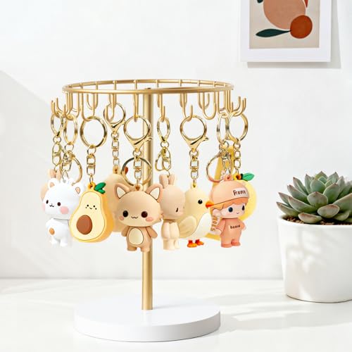 Dahey Keychain Display Stand for Vendor, Metal Bracelet Holder Organizer Hand Sanitizer Keychain Display with 22 Hooks Storage Keychains Bracelet for Study Desk Entryway Decor, Gold