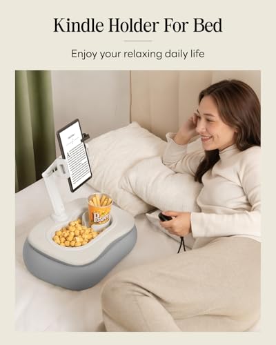 SAIJI Tablet Pillow Stand for Bed, Stable iPad Holder with Food-Grade Snack Bowl, Adjustable Kindle Pillow Stand for Reading, Suit for 4.7-15.6" Kindle,iPad,iPhone,Tablet,Gray - color: Gray