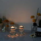 Reversible Crystal Candle Holders Pack of 2, Clear Tealight or Taper Candlesticks, Table Centerpiece Home Decor for Wedding, Dining, Party(3.1in Tall)