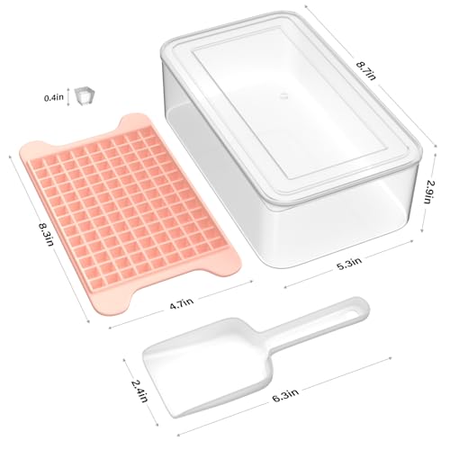 Mini Ice Cube Tray for Freezer: FDDBI Small Ice Trays for Freezer with Bin - 117×4PCS Easy Release Nugget Ice Tray - Crushed Ice Tray with Container - color: Pink