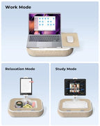 Viozon Kindle Pillow Stand Holder, Phone Holder for Bed, Laptop Lap Desk with Mouse Pad,Compatible with 4.7-13" Kindle/Tablet/Phone,10-15" Laptop, Snack Bowl&Cup Attachment&Detachable 360° Stand Arm - color: Beige