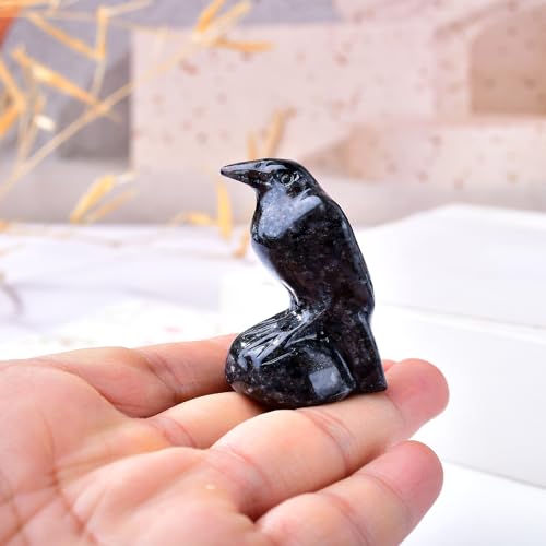 Natural Flame Stone Crystal Raven Statue 2" Healing Crystal Handmade Sculpture Guardian Pocket Statues Reiki Meditation Office Home Decoration Gift - color: Flame Stone