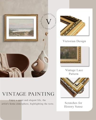 VIYYIEA Gold Framed Wall Art Canvas Print Home Decor Classical Coastal Scenery Bathroom Pictures Wall Decorations Farmhouse Wall art Room Decor Kitchen Office Bathroom Art Prints Wall Decor 16x20in - color: Beach Grass and Surf, size: 20"L x 16"W