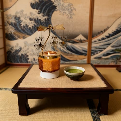 kingnero Lavender Scented Candle Carousel Rotary Candle Holder Spinning Tea Light Birthday Gifts for Women, Mom, Wife, Girlfriend, Sister, Female Friends, (Gold Ginkgo Leaf) - color: Gold Ginkgo Leaf