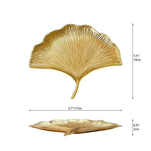 Metal Jewelry Dish, Small Leaf Shaped Ring Holder Jewelry Organizer, Trinket Dish Vanity Tray for Dresser Christmas Birthday Wedding Gifts Large Ginkgo-Gold - color: Large Ginkgo-Gold