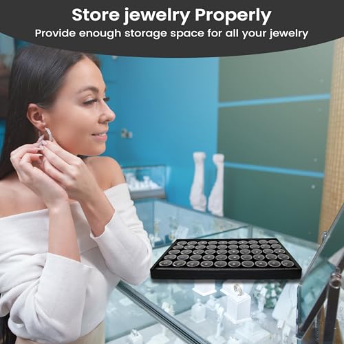 Novel Box Jewelry Display Tray Black Plastic 8.25 x 14.75 x 1 Large Jewelry Tray with 24 Gem Jars Insert | Rectangular Display Trays for Collectibles | Rock Collection Tray | Gem Display Tray - color: 24-Gem Jars Black Foam Liner, size: Plastic Tray: 8.25