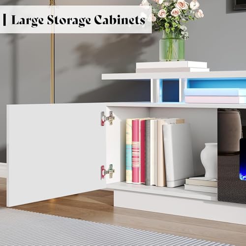 AMERLIFE 90" 2 Tier Fireplace TV Stand with 50" Fireplace, Modern Large Entertainment Center LED Lights, Media Console Table Storage Cabinets for TVs Up to 100", Living Room, White & Black - color: White & Black, size: 90"