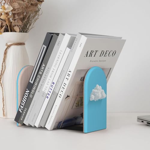White Cloud Minimalist Bookends for Shelves 2 Pcs Wooden Book Stopper Organizer for Home Office Libraries