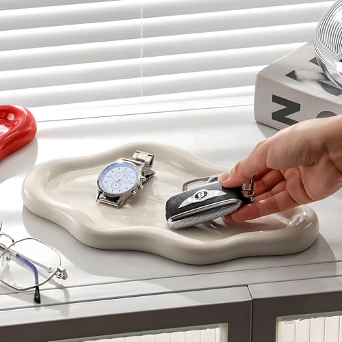 Ceramic Jewellery Dish Trinket Dish Jewelry Tray Cloud Shape Tray Perfume Tray Rings/Earrings/Bracelets/Watch/Keys Tray for Valentine's Day//Mother's Day/Birthday Gift (White) - color: White