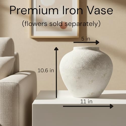 White Rustic Large Round Vase for Table Centerpieces 11 inches, Arina Vase, Earthy Stone Look, Textured, Modern Homes Farmhouse Centerpiece Decor - color: White Large Round