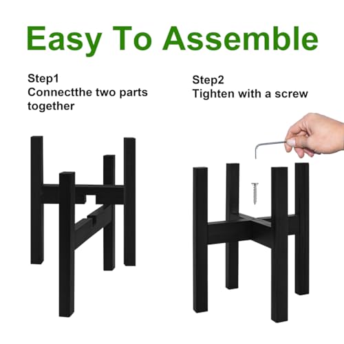 Rnined Adjustable Plant Stand Indoor,Bamboo Mid Century Modern Plants Stands, Stable Plant Holder,Fit 8 9 10 11 12 inch Pots (Pot & Plant Not Included)(Black) - color: Black