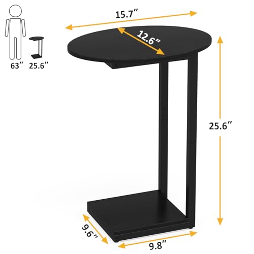 Hosfais Small Side Table End Table, C-Shaped Wood Coffee Table TV Tray for Eating Couch Tables for Small Space, Living Room, Bedroom, Couch (Black 2 Pack) - color: Black, size: Oval 2 Pcs