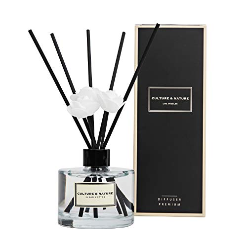 CULTURE & NATURE Reed Diffuser Set 6.7oz (200ml) Clean Cotton Scented Diffuser with Sticks Home Fragrance Reed Diffuser for Bathroom Shelf Decor - size: 6.7 oz