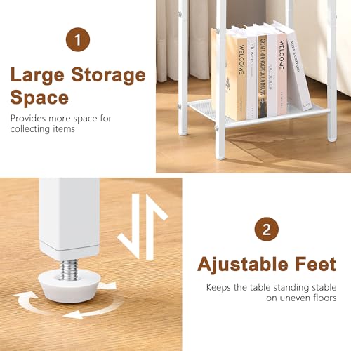 Hoctieon 2-Set 3 Tier End Table, Telephone Table Set of 2, Tall Side Table with Storage Set of 2, Small Nightstand for Small Spaces, Metal Frame, White and Yellow Oak - color: White+yellow Oak, size: 2 Pack