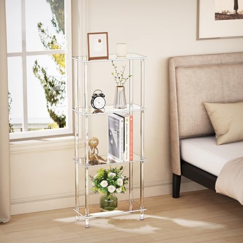 Clear Acrylic Narrow Side Table for Small Spaces, 15.75" L x 7.87" W x 38.7" H, 4 Tier Rectangle Slim End Table Nightstand, Small Mini Skinny Bedside Table for Bedroom, Bathroom, Living Room - size: 4 Tier 1-Pack