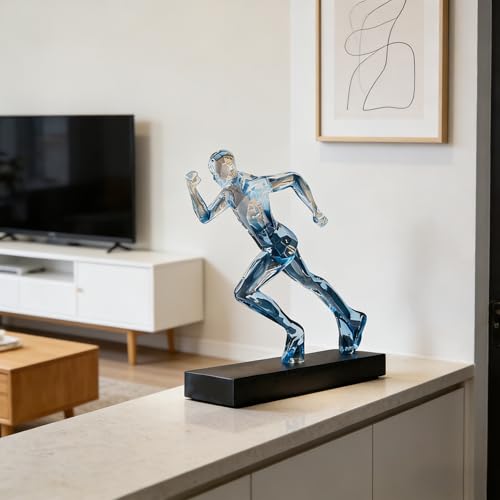 AWNR Handmade Gold Abstract Statue- Exquisite Resin Figurine for Modern Home Decor Living Room Shelf Office Decorations, Perfect for Bookshelf, Desk, and TV Stand Accents. (Transparent Blue) - color: Transparent Blue Runner
