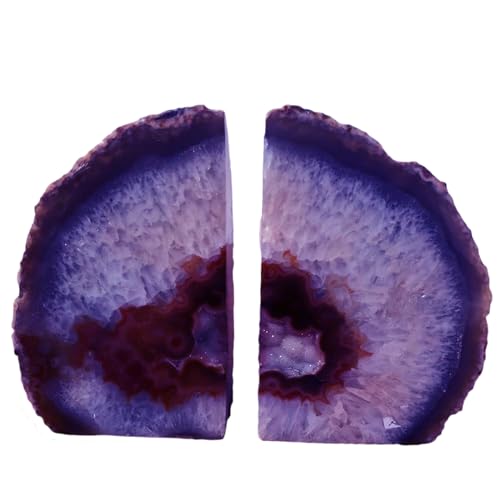 JIC Gem Purple Agate Bookends Geode Book Ends Heavy Duty Crystal Bookends Decorativer with Rubber Bumpers (1 Pair, 4-6 LBS) - color: Purple Dyed, size: 4-6lbs.