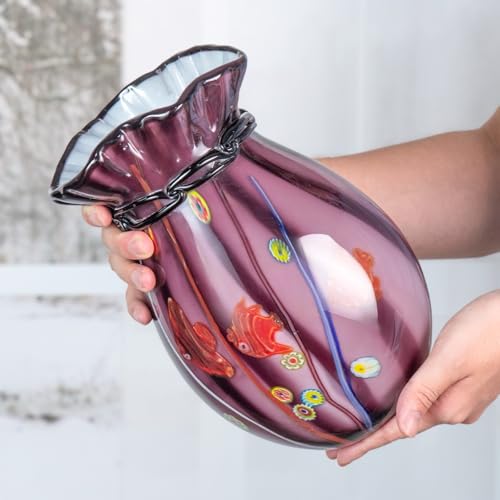 KAMMAK Colored Glass Vase, Beautiful Hand Blown Decorative Vase, Modern Art Vase for Flower Mantle Dining Table Centerpiece, Entryway Living Room Wedding Decoration (JG2075) - style: JG02075