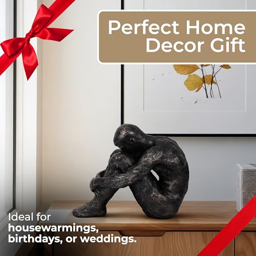 Sagebrook Home Modern Glam Resin Sculpture - Thoughtful Seated Figurine - Polyresin Metallic Bronze Finish - Elegant Home & Office Decor - Artful Accent for Living Room & Bedroom - 16" Bronze - size: 13.0" H