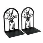 Vase Book Ends, Bookends - Metal Book Ends for Shelves, Non-Skid Bookends Decorative Unique for Heavy Books, Heavy Duty Book Holder for Home Office (3PC Style B)
