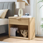 LEYAOYAO 31" Wide Fluted Nightstand with Charging Station, Oversized Extra Large 1 Drawer Night Stand with Golden Handle, Natural Wood Bedside Table Tall End Tables,for Bedroom, Living Room, Hallway - color: Natural, size: 1 Drawers