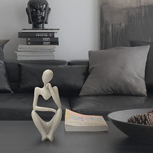 Sandstone Resin Thinker Style Abstract Sculpture Statue Collectible Figurines Home Office Bookshelf Desktop Decor(Sandstone - Right Reverie) - color: Sandstone - Right Reverie