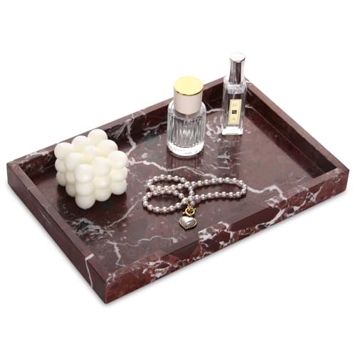 Marble Bathroom Vanity Tray, Natural Luxury Vanity Home Kitchen Bathroom Table Tray, Stone Decorative Countertop Dresser Trays for Key Coffee Perfume Jewelry Makeup (Rosso Lepanto, 12"x 8" x1.2") - color: Rosso Lepanto, size: 12" x 8" x 1.2"