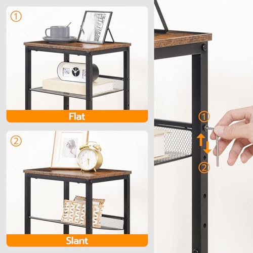 HOOBRO Side Table, 3-Tier Tall End Telephone Table with Adjustable Mesh Shelves, Small Entry Table for Living Room Bedroom Hallway or Office, Rustic Brown and Black BF01DH01G1 - color: Rustic Brown + Black