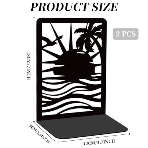 Sunrise Book Shelf Decorative Bookends for Shelves, Book Ends for Heavy Books, Black Beach Metal Bookends for Desk Organizer, Office Library Decor Decorative Books for Home Decor - style: Sunrise