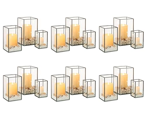 NUPTIO Candle Lantern for Wedding Centerpieces: 18 Pcs Clear Hurricane Glass Pillar Candles Holder with Black Frame Bulk Decorative Candle Lanterns for Wedding Dining Table Decor 8.1 & 6.5 & 4.7 inch - color: Black, size: 8.1 & 6.5 & 4.7 inch H - 18 Pcs