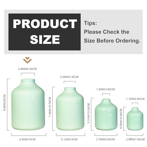 Sunddo Green Ceramic Vase for Centerpieces, 8 Inch Modern Decorative Vase for Pampas Grass, Minimalist Flower Vases Home Decor, Dining Room, Fireplace Decor, Living Room, Easter Table Decoration - color: Light Green, size: 8 inch