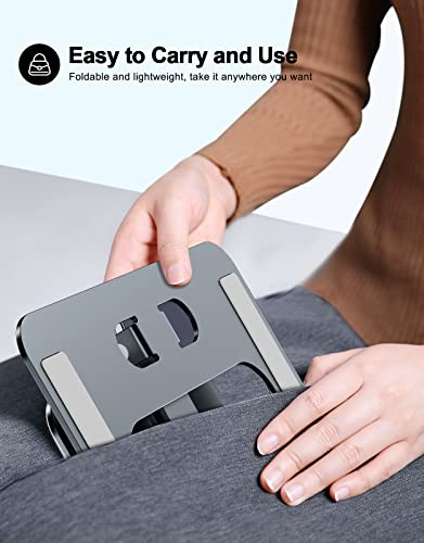 RIWUCT Foldable Laptop Stand, Height Adjustable Ergonomic Computer Stand for Desk, Aluminum Portable Laptop Riser Holder Notebook Mount Compatible with MacBook Pro Air, HP, Dell 10-16"(Gray) - color: Gray