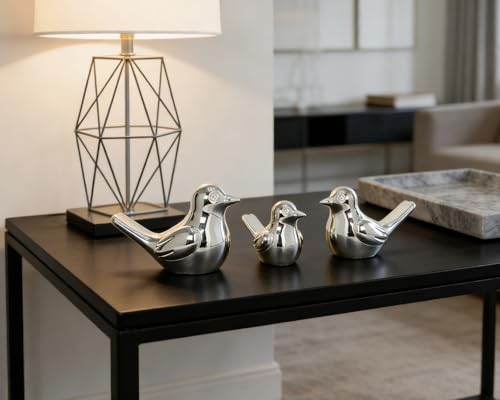 Silver Bird Statue Pair, 2-Pack 3 inch Shiny Accent Small Knick Knacks for Home Office Shelf Desk Coffee Table Decoration - color: Silver