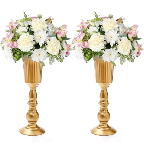Frcctre 2 Pack Metal Wedding Flower Trumpet Vase, 12.4 Inch Tall Flower Stand, Decorative Centerpiece Artificial Flower Arrangements for Wedding, Birthday, Anniversary Ceremony, Home Decor