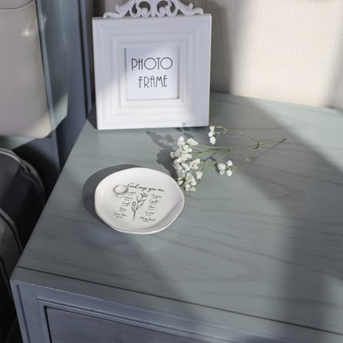 Christian Women's Jewelry Dish Tray, 'God Says You are' Pattern, White, Glazed Ceramic, Square, 4.5" x 4.5", Religious, Washable, Valentine's Day, Birthday, Christmas, Thanksgiving Gift